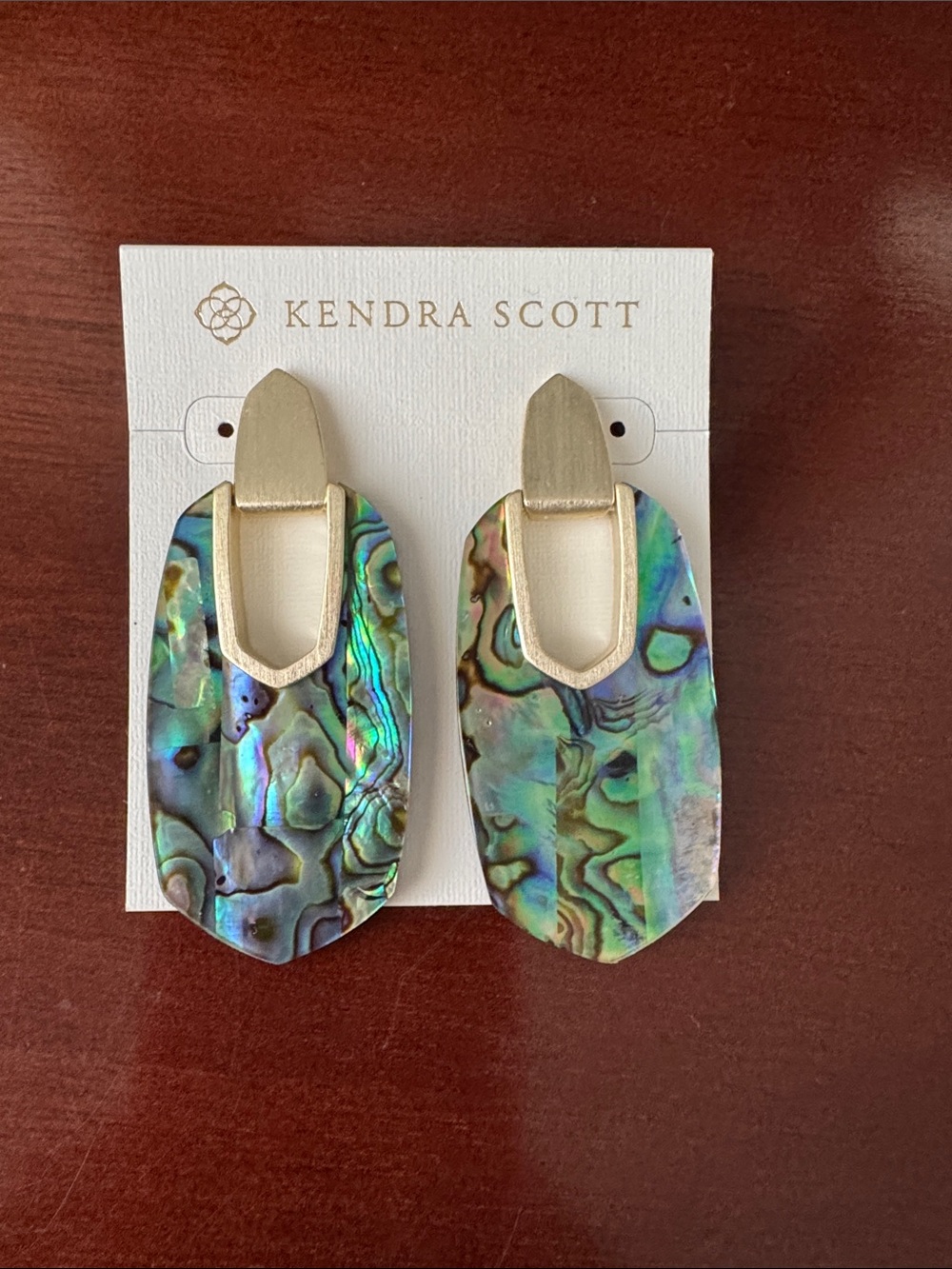 Kendra Scott Iridescent Abalone Droplet Earrings with Gold Accents